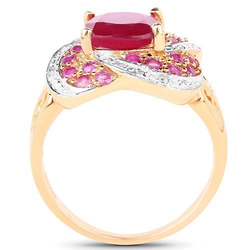 14K Rose Gold Plated 3.88 Carat Glass Filled Ruby, Ruby and White Topaz .925 Sterling Silver Ring by Bids.com