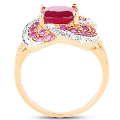 14K Rose Gold Plated 3.88 Carat Glass Filled Ruby, Ruby and White Topaz .925 Sterling Silver Ring by Bids.com