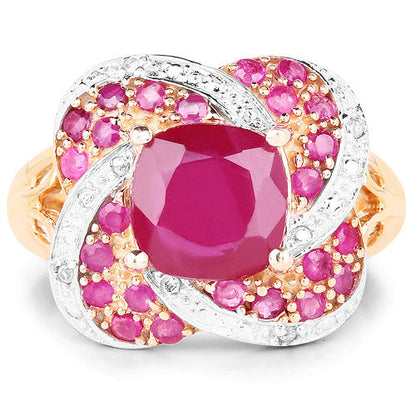 14K Rose Gold Plated 3.88 Carat Glass Filled Ruby, Ruby and White Topaz .925 Sterling Silver Ring by Bids.com