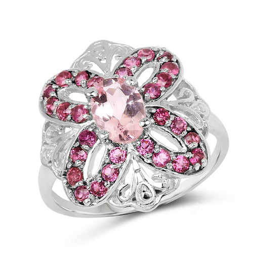 1.82 Carat Genuine Morganite &amp; Rhodolite .925 Sterling Silver Ring by Bids.com