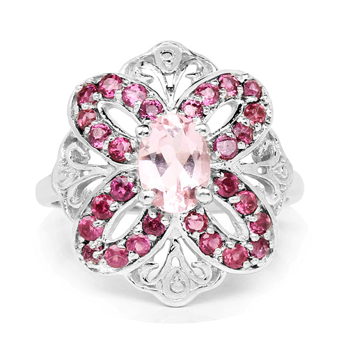 1.82 Carat Genuine Morganite &amp; Rhodolite .925 Sterling Silver Ring by Bids.com