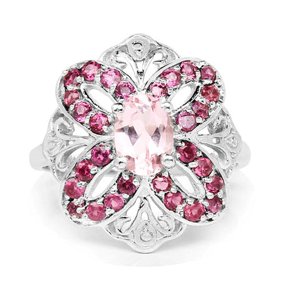 1.82 Carat Genuine Morganite &amp; Rhodolite .925 Sterling Silver Ring by Bids.com