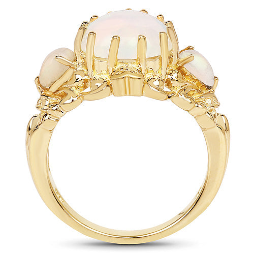 14K Yellow Gold Plated 3.26 Carat Genuine Ethiopian Opal .925 Sterling Silver Ring by Bids.com