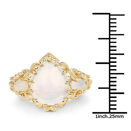 14K Yellow Gold Plated 3.26 Carat Genuine Ethiopian Opal .925 Sterling Silver Ring by Bids.com