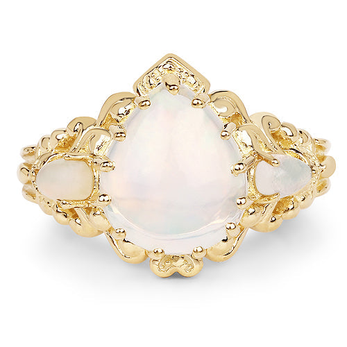 14K Yellow Gold Plated 3.26 Carat Genuine Ethiopian Opal .925 Sterling Silver Ring by Bids.com