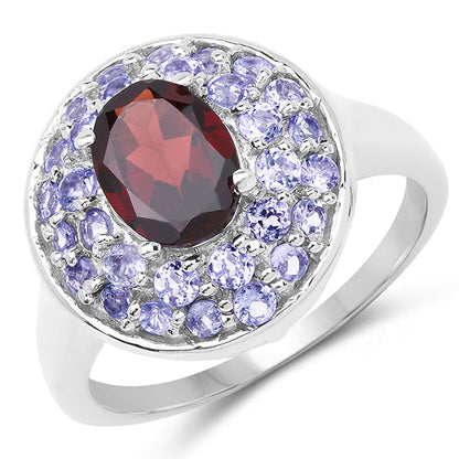 2.56 Carat Genuine Garnet &amp; Tanzanite .925 Sterling Silver Ring