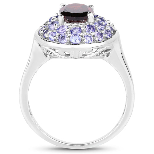 2.56 Carat Genuine Garnet &amp; Tanzanite .925 Sterling Silver Ring