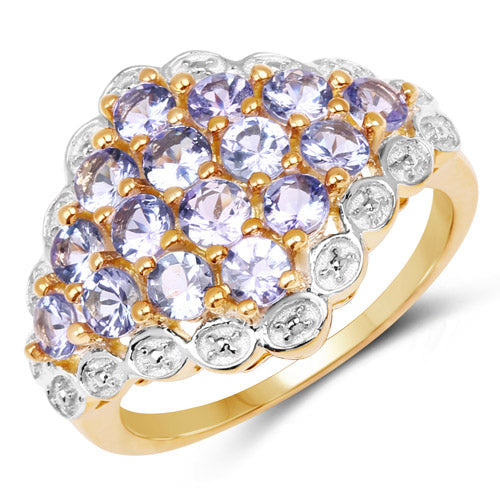 14K Yellow Gold Plated 1.60 Carat Genuine Tanzanite .925 Sterling Silver Ring  DestGlow