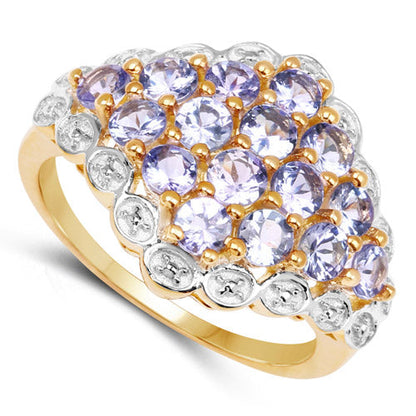 14K Yellow Gold Plated 1.60 Carat Genuine Tanzanite .925 Sterling Silver Ring  DestGlow