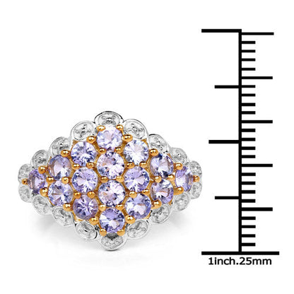 14K Yellow Gold Plated 1.60 Carat Genuine Tanzanite .925 Sterling Silver Ring  DestGlow