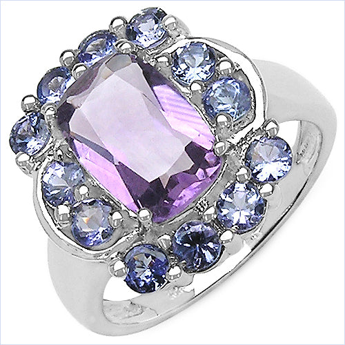 3.30 Carat Genuine Amethyst and Tanzanite .925 Sterling Silver Ring by Bids.com