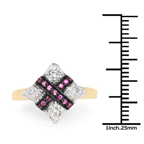 14K Yellow Gold Plated 0.57 Carat Genuine Ruby and White Cubic Zirconia .925 Sterling Silver Ring by Bids.com