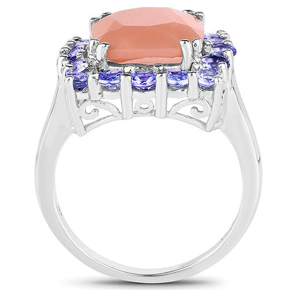 6.70 Carat Genuine Peach Moonstone and Tanzanite .925 Sterling Silver Ring by Bids.com