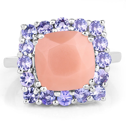 6.70 Carat Genuine Peach Moonstone and Tanzanite .925 Sterling Silver Ring by Bids.com