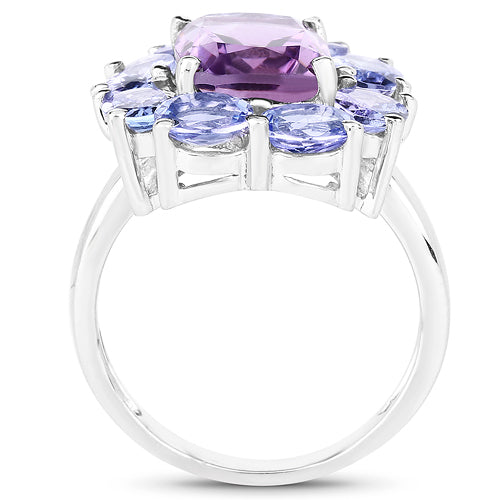 5.24 Carat Genuine Amethyst &amp; Tanzanite .925 Sterling Silver Ring by Bids.com