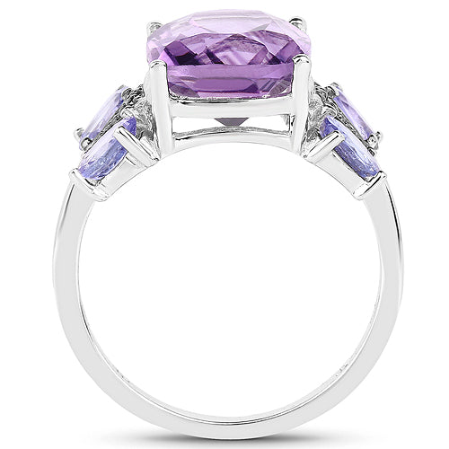 5.53 Carat Genuine Amethyst, Tanzanite &amp; White Topaz .925 Sterling Silver Ring  DestGlow