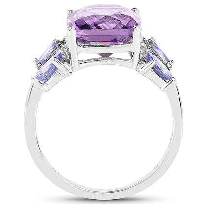 5.53 Carat Genuine Amethyst, Tanzanite &amp; White Topaz .925 Sterling Silver Ring  DestGlow
