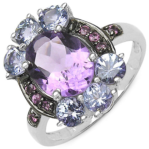 4.04 Carat Genuine Amethyst &amp; Tanzanite .925 Sterling Silver Ring by Bids.com