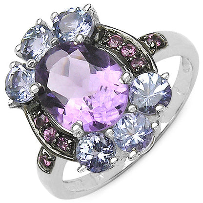 4.04 Carat Genuine Amethyst &amp; Tanzanite .925 Sterling Silver Ring by Bids.com