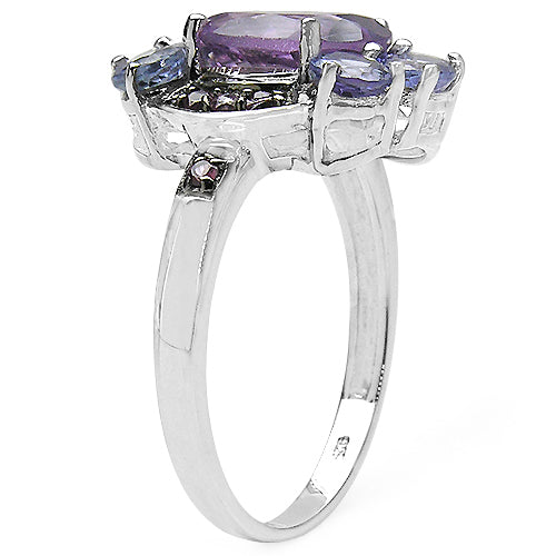 4.04 Carat Genuine Amethyst &amp; Tanzanite .925 Sterling Silver Ring by Bids.com