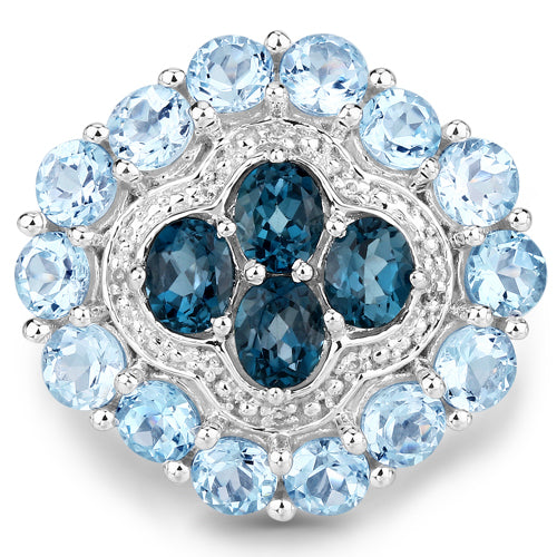 6.54 Carat Genuine London Blue Topaz, Blue Topaz and White Topaz .925 Sterling Silver Ring by Bids.com