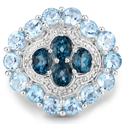6.54 Carat Genuine London Blue Topaz, Blue Topaz and White Topaz .925 Sterling Silver Ring by Bids.com