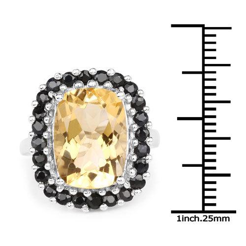 7.46 Carat Genuine Citrine and Black Spinel .925 Sterling Silver Ring by Bids.com