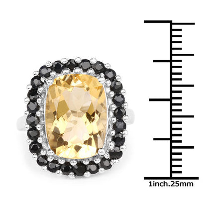 7.46 Carat Genuine Citrine and Black Spinel .925 Sterling Silver Ring by Bids.com