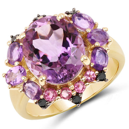 14K Yellow Gold Plated 5.25 Carat Genuine Amethyst, Rhodolite and Blue Diamond .925 Sterling Silver Ring by Bids.com