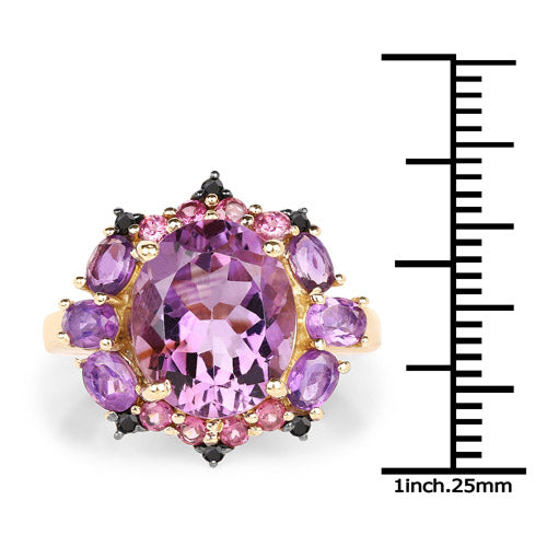 14K Yellow Gold Plated 5.25 Carat Genuine Amethyst, Rhodolite and Blue Diamond .925 Sterling Silver Ring by Bids.com