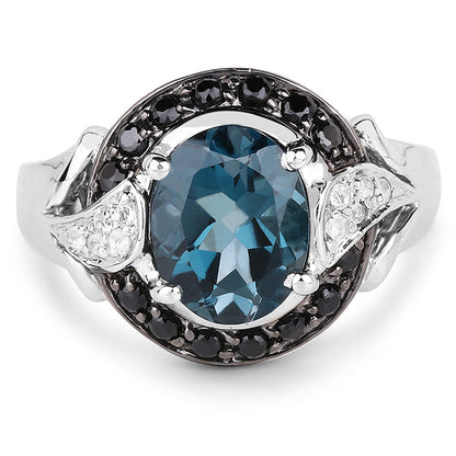 4.27 Carat Genuine London Blue Topaz, Black Spinel &amp; White Topaz .925 Sterling Silver Ring by Bids.com