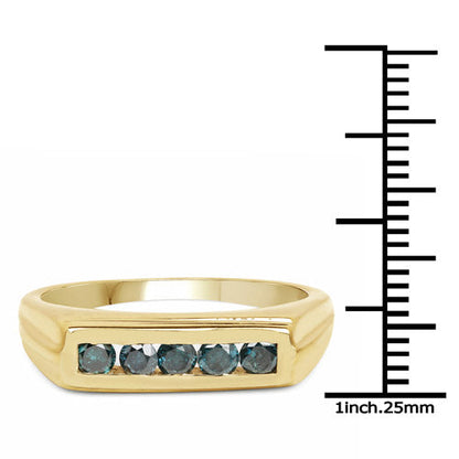 14K Yellow Gold Plated 0.50 Carat Genuine Blue Diamond .925 Sterling Silver Ring by Bids.com