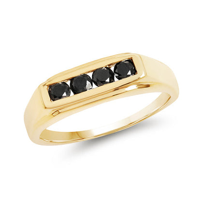 14K Yellow Gold Plated 0.48 Carat Genuine Black Diamond .925 Sterling Silver Ring by Bids.com