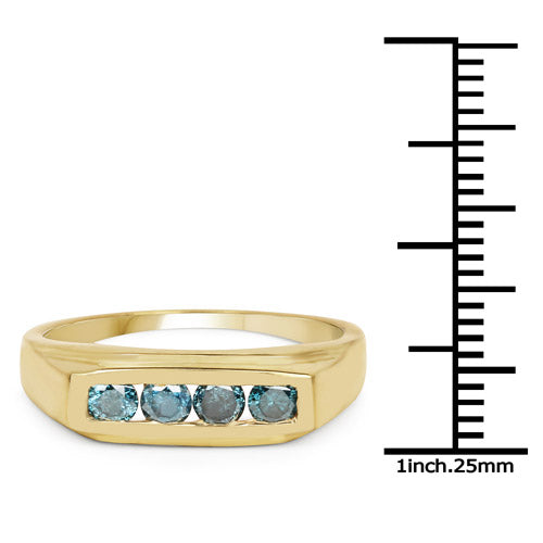 14K Yellow Gold Plated 0.48 Carat Genuine Blue Diamond .925 Sterling Silver Ring by Bids.com