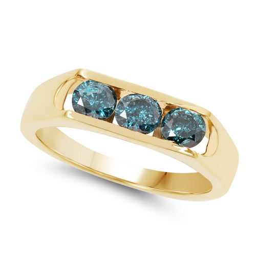14K Yellow Gold Plated 0.90 Carat Genuine Blue Diamond .925 Sterling Silver Ring by Bids.com