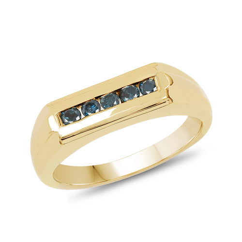 14K Yellow Gold Plated 0.25 Carat Genuine Blue Diamond .925 Sterling Silver Ring by Bids.com