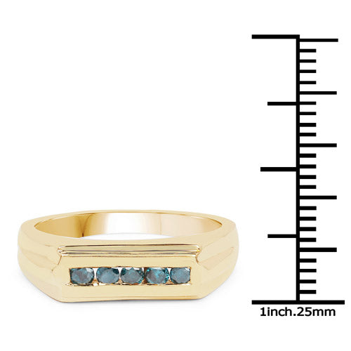 14K Yellow Gold Plated 0.25 Carat Genuine Blue Diamond .925 Sterling Silver Ring by Bids.com