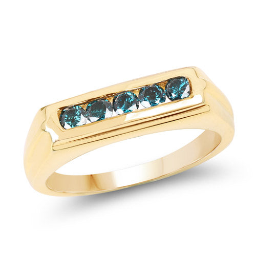 14K Yellow Gold Plated 0.40 Carat Genuine Blue Diamond .925 Sterling Silver Ring by Bids.com