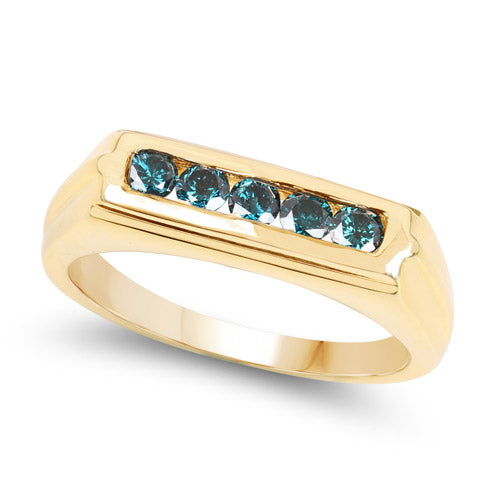 14K Yellow Gold Plated 0.40 Carat Genuine Blue Diamond .925 Sterling Silver Ring by Bids.com