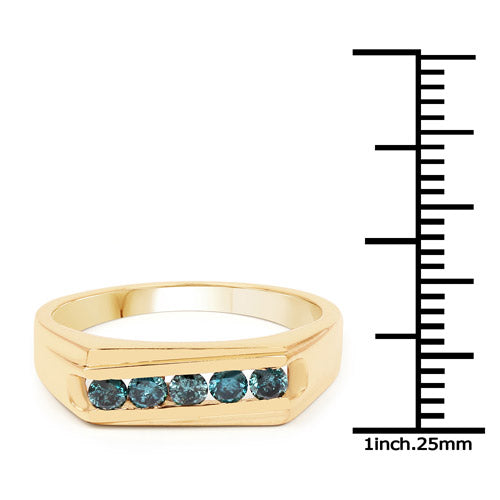 14K Yellow Gold Plated 0.35 Carat Genuine Blue Diamond .925 Sterling Silver Ring by Bids.com