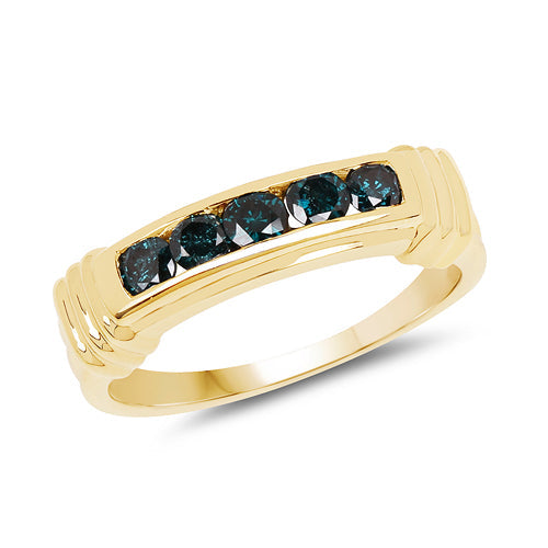 14K Yellow Gold Plated 0.50 Carat Genuine Blue Diamond .925 Sterling Silver Ring by Bids.com