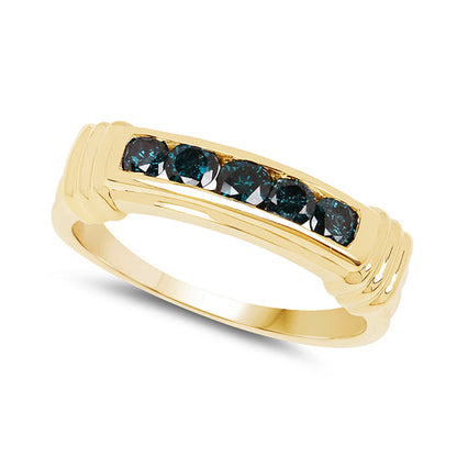 14K Yellow Gold Plated 0.50 Carat Genuine Blue Diamond .925 Sterling Silver Ring by Bids.com