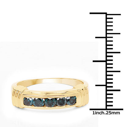 14K Yellow Gold Plated 0.50 Carat Genuine Blue Diamond .925 Sterling Silver Ring by Bids.com