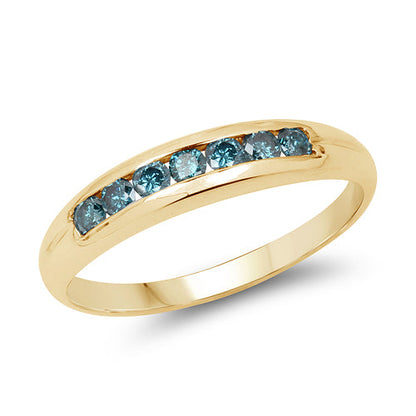 14K Yellow Gold Plated 0.35 Carat Genuine Blue Diamond .925 Sterling Silver Ring by Bids.com