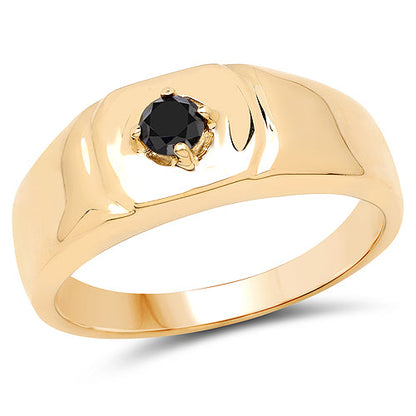 14K Yellow Gold Plated 0.20 Carat Genuine Black Diamond .925 Sterling Silver Ring by Bids.com