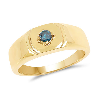 14K Yellow Gold Plated 0.20 Carat Genuine Blue Diamond .925 Sterling Silver Ring by Bids.com