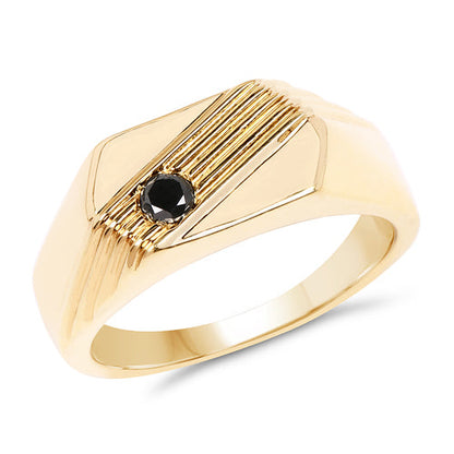 14K Yellow Gold Plated 0.12 Carat Genuine Black Diamond .925 Sterling Silver Ring by Bids.com