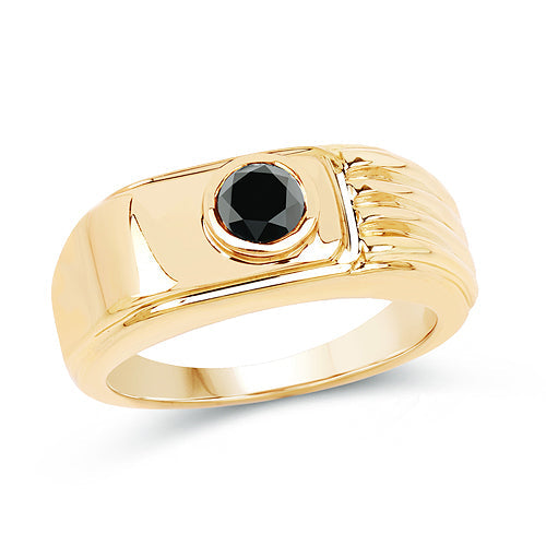14K Yellow Gold Plated 0.25 Carat Genuine Black Diamond .925 Sterling Silver Ring by Bids.com