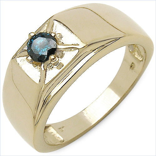14K Yellow Gold Plated 0.25 Carat Genuine Blue Diamond .925 Sterling Silver Ring by Bids.com