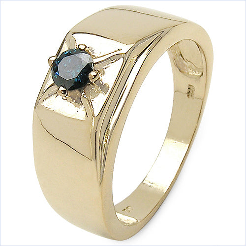 14K Yellow Gold Plated 0.25 Carat Genuine Blue Diamond .925 Sterling Silver Ring by Bids.com